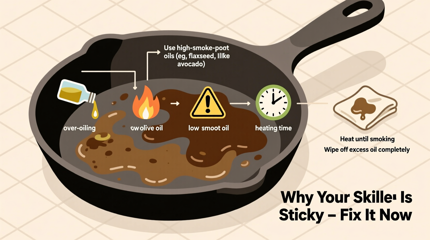 why is my cast iron skillet sticky after seasoning common beginner errors