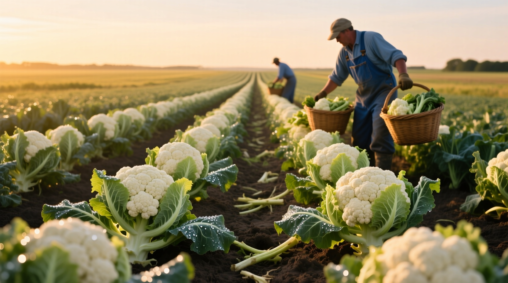 Long Island cauliflower field during harvest season