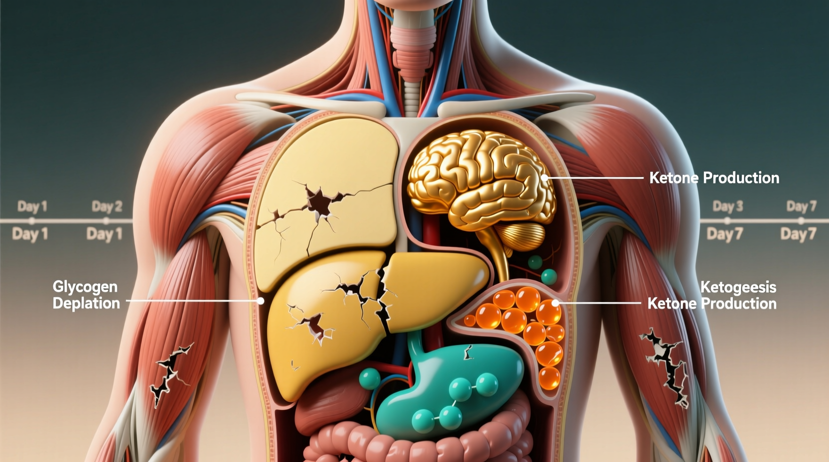 Human body metabolism during starvation process