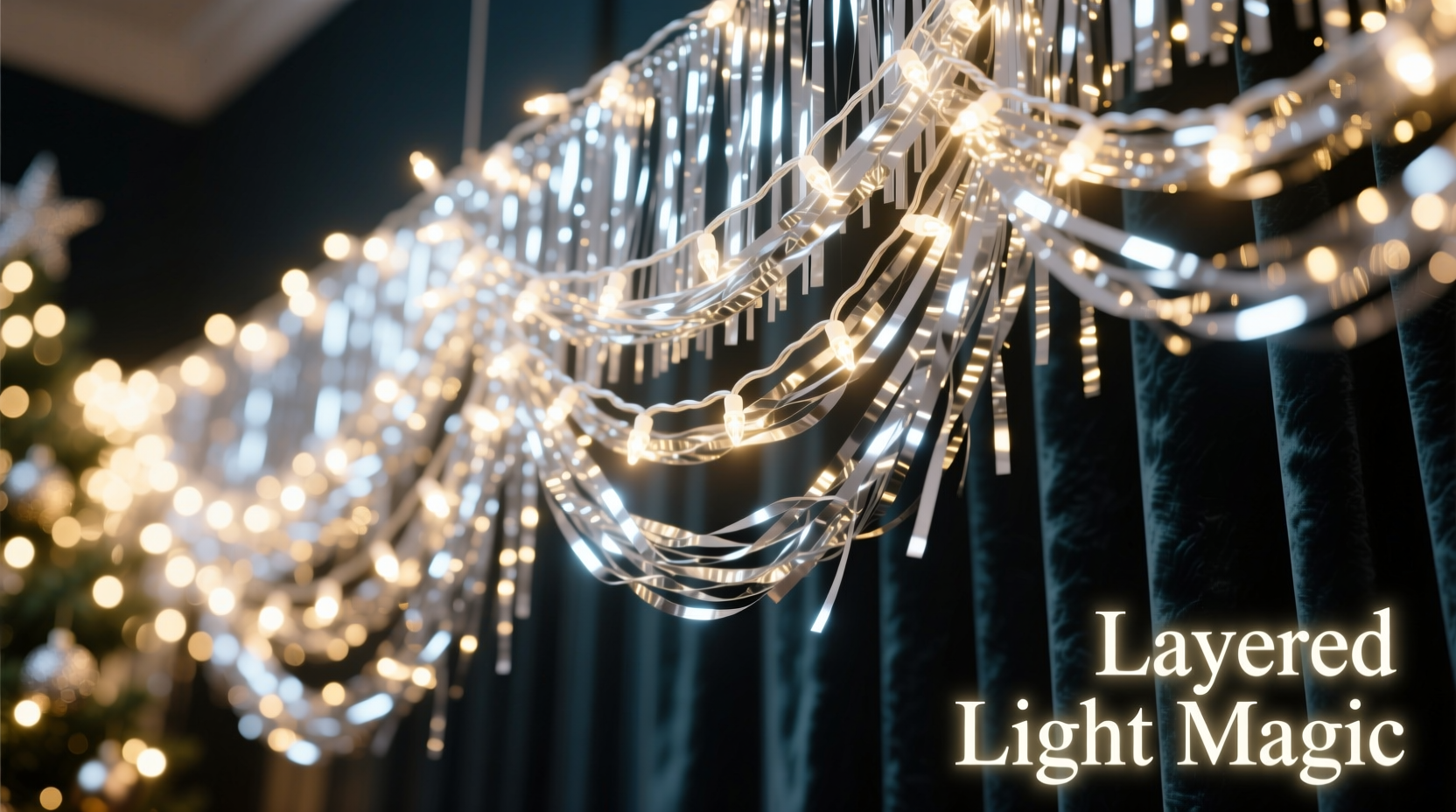 how to layer christmas lights under tinsel for a shimmering 3d effect