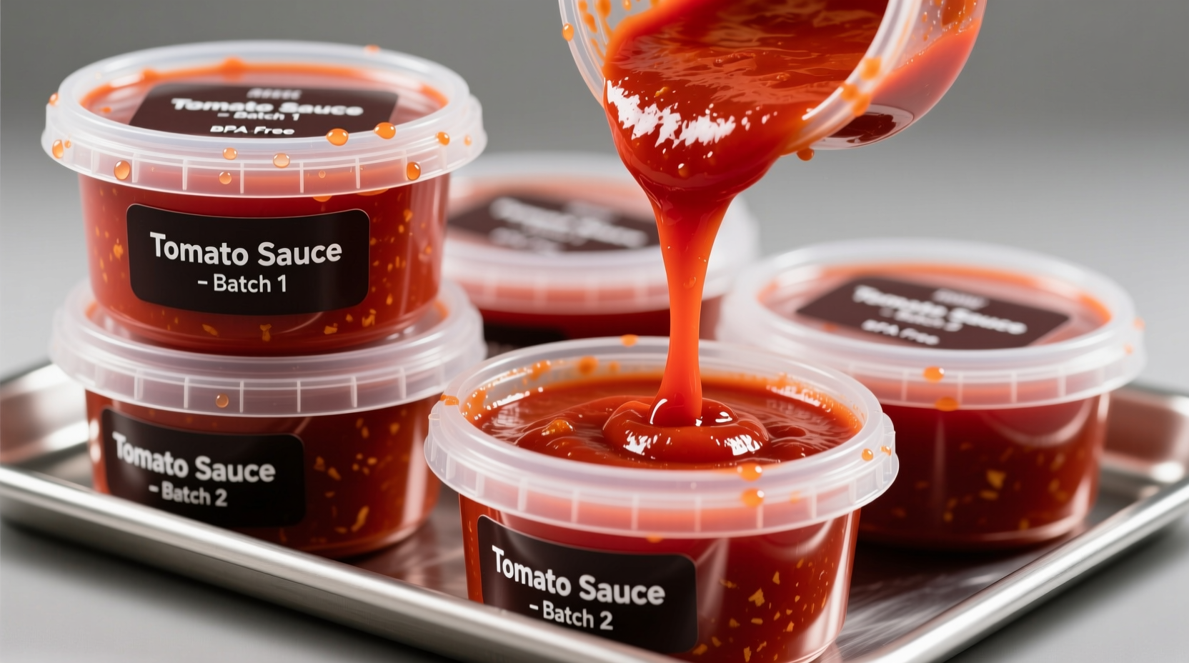 Tomato sauce in labeled freezer containers