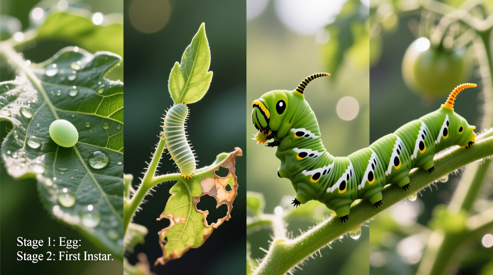 stages in the development of a tomato hornworm