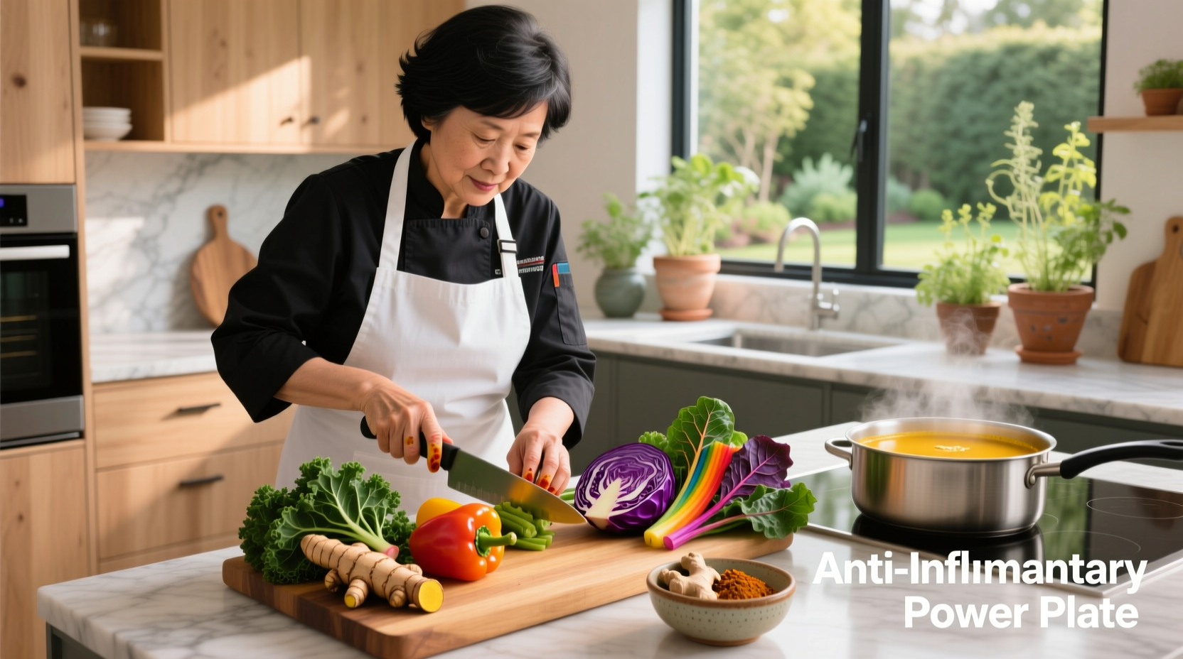 Chef preparing anti-inflammatory meal with colorful vegetables