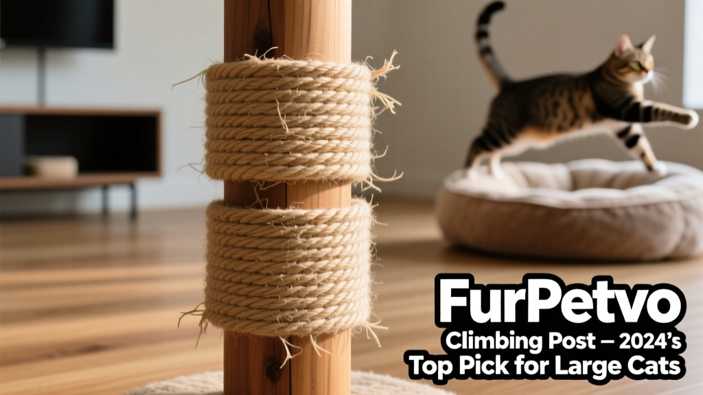Close-up of triple-layer sisal wrapping on a FurPetVo climbing post, showing tight winding and secure anchoring to a solid wood core