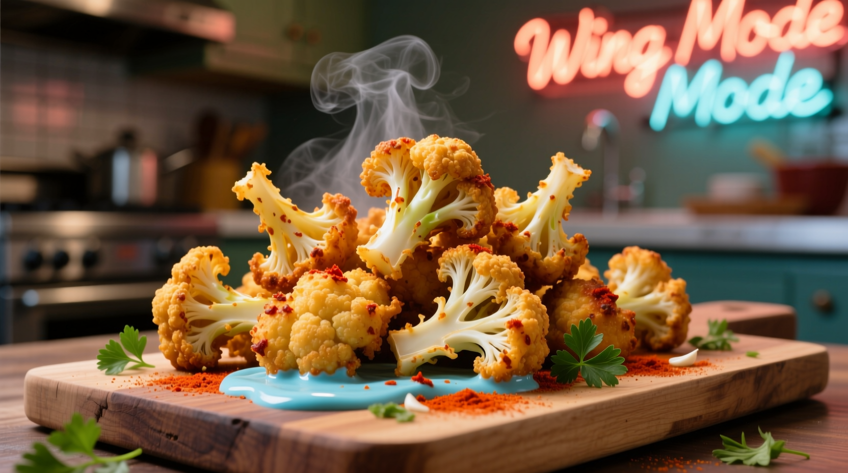 crispy airfried cauliflower bites with winglike flavor