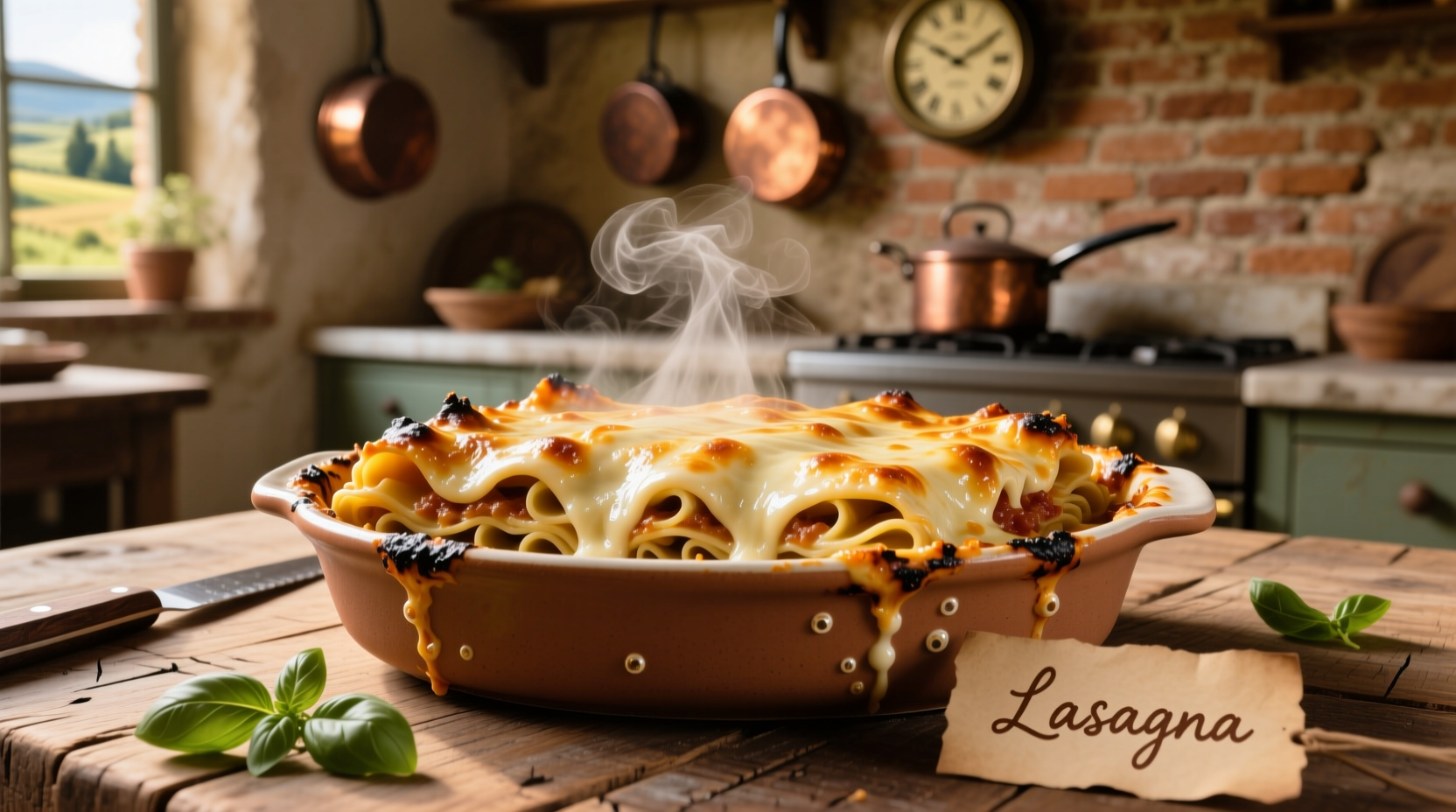 Traditional lasagna dish with melted cheese