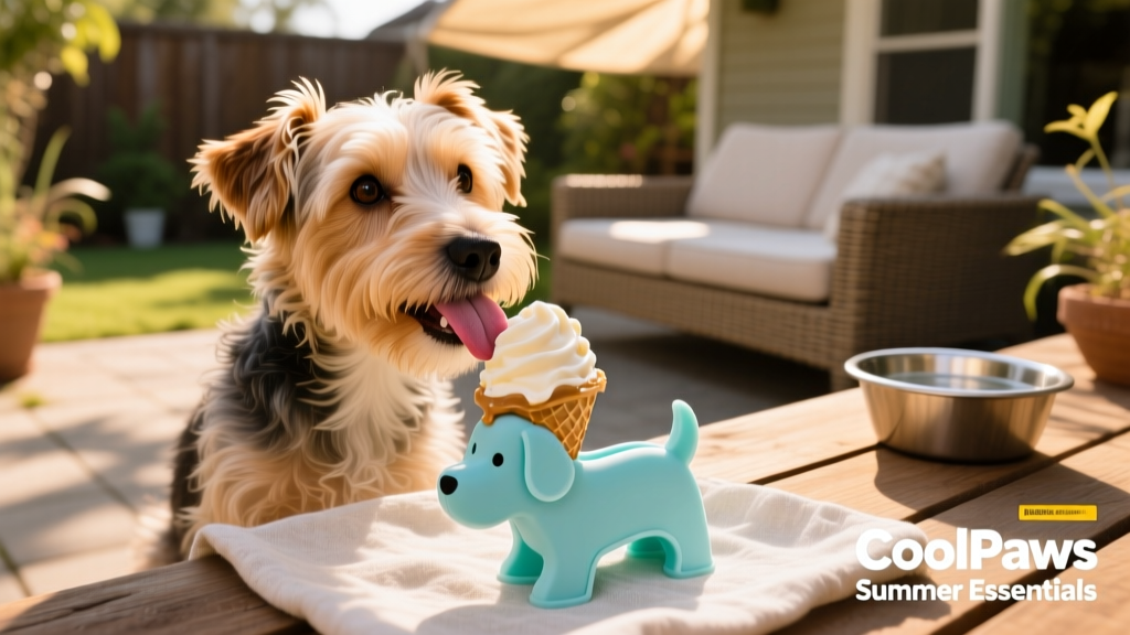 A happy terrier licking a peanut butter ice cream treat from a silicone mold