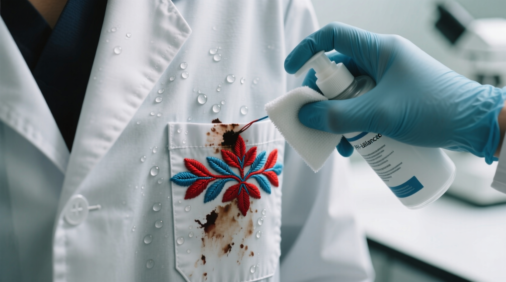 inkjet ink stain removal for embroidered lab coats