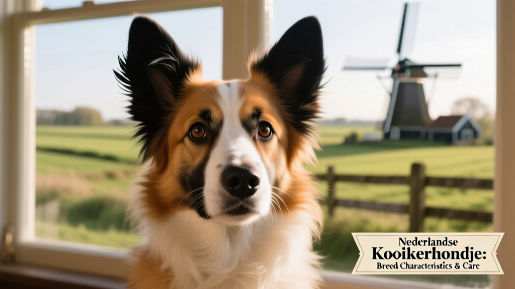 Close-up portrait of a Kooikerhondje showing distinctive black-tipped ear feathers and alert expression