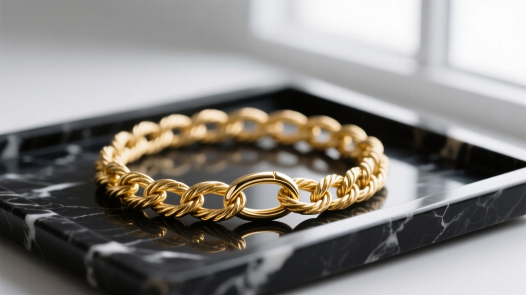 Macro shot of a crushed hollow 14k gold rope chain revealing an empty interior, resting on a jeweler's bench beside metal tweezers.