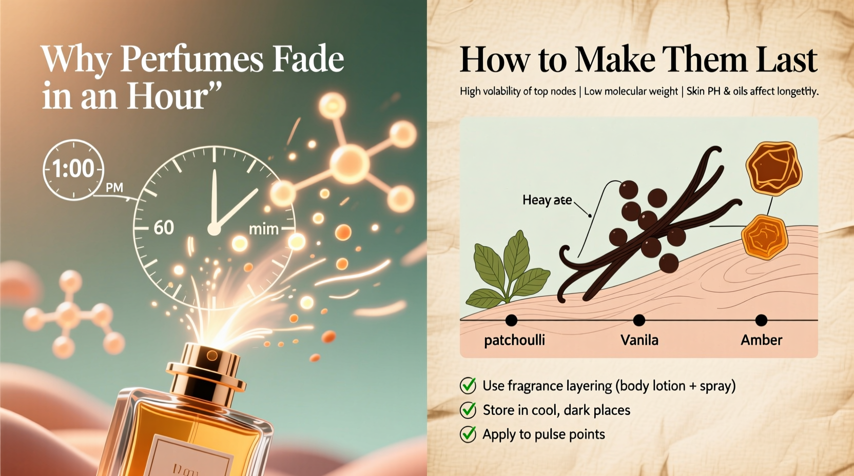 why do some perfumes fade within an hour and how to make them last