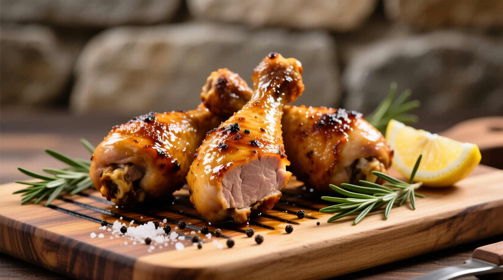 Perfectly cooked golden brown chicken drumsticks