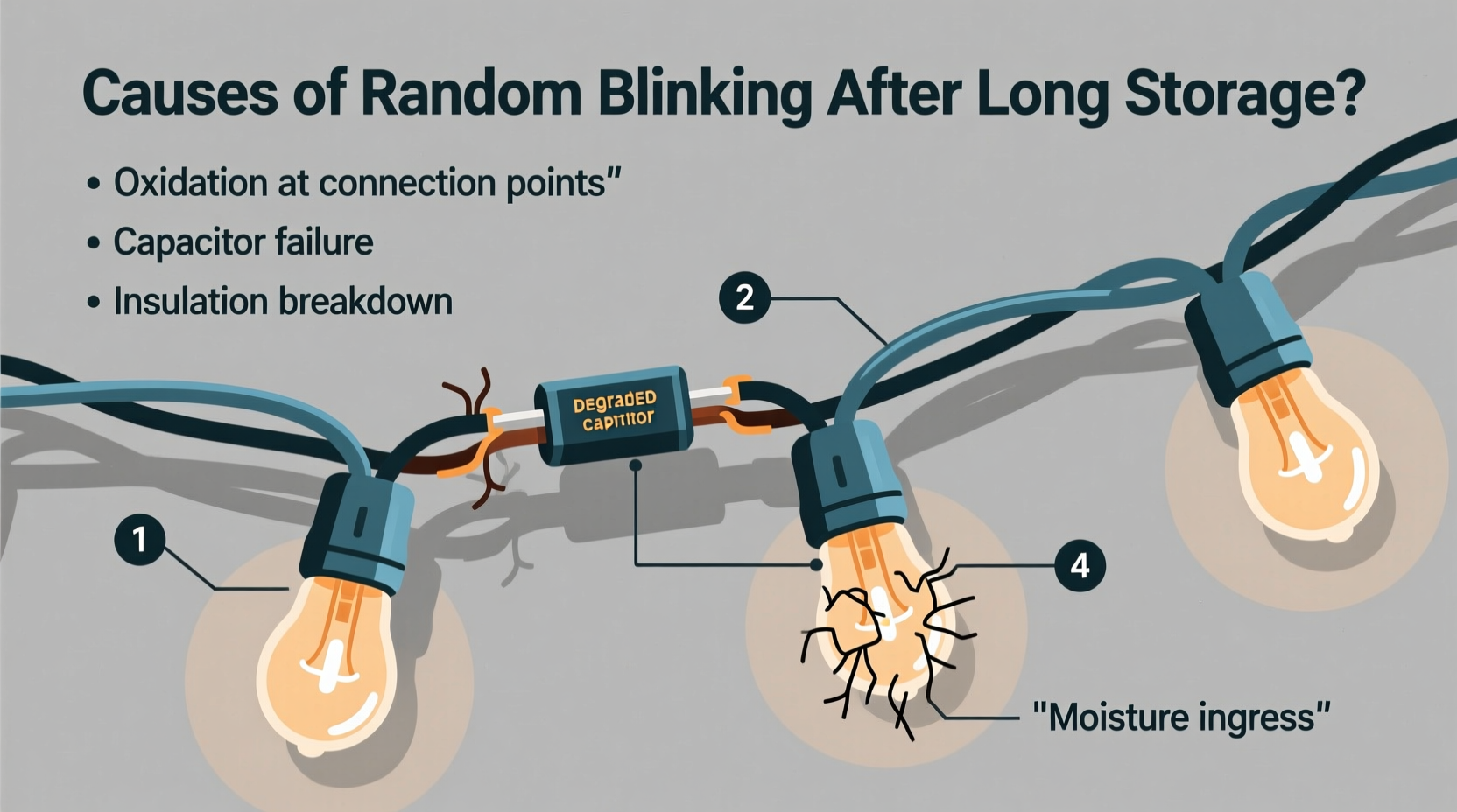 why do string lights blink randomly after years of storage