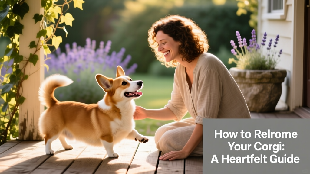 A smiling person gently petting a cheerful Corgi on a sunlit porch