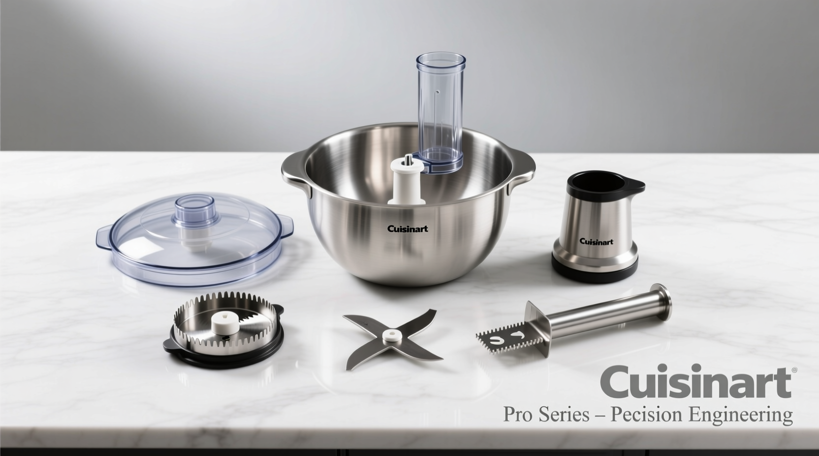 Cuisinart food processor components laid out