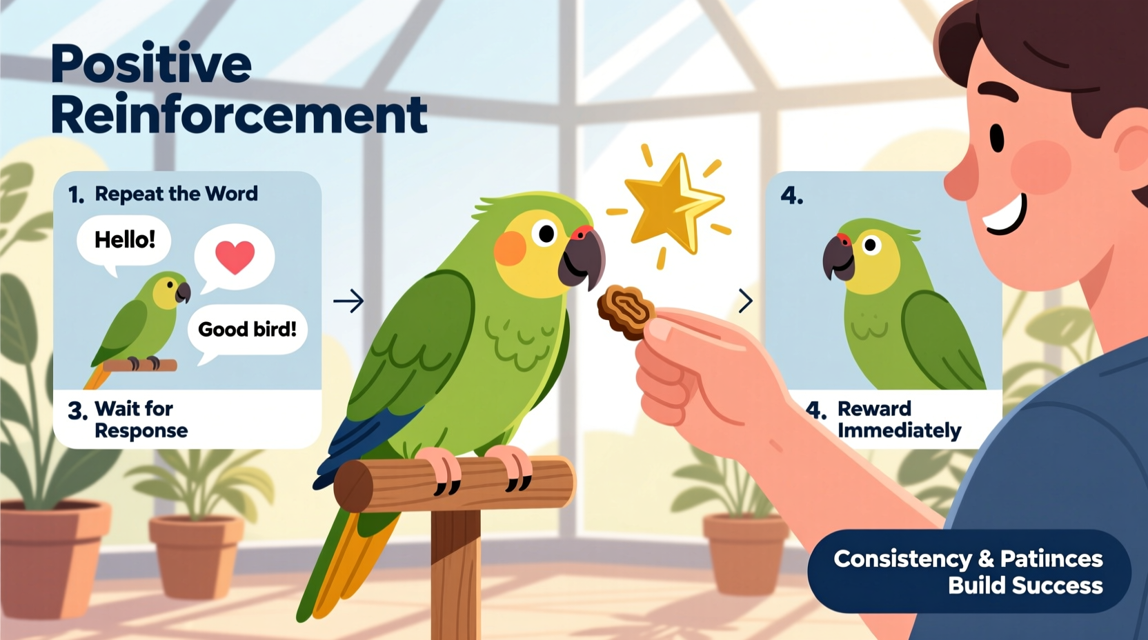 how to teach your parrot to talk using positive reinforcement and repetition