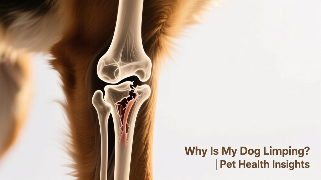 X-ray image showing a dog's knee joint with visible cruciate ligament damage
