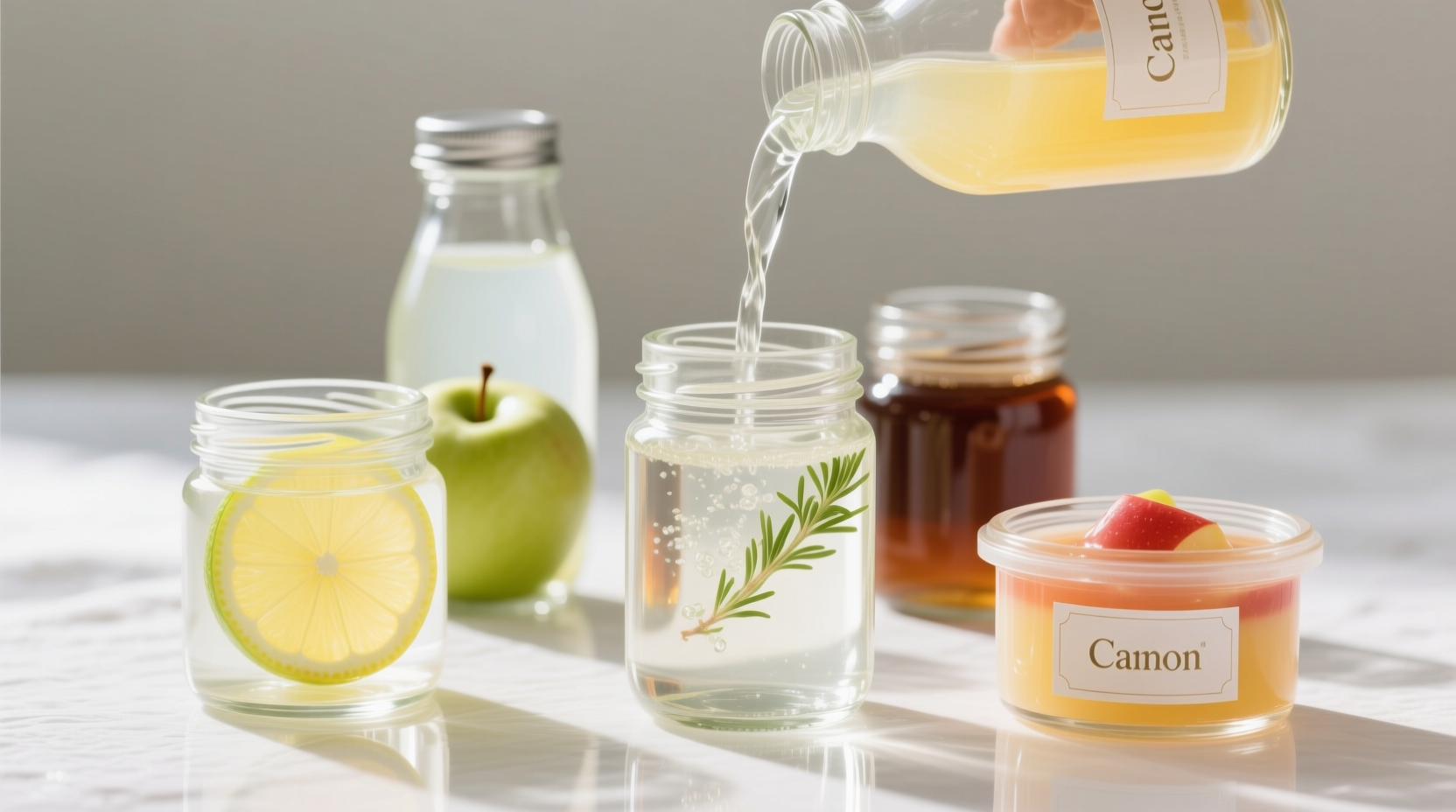 Clear liquid foods examples in glass containers