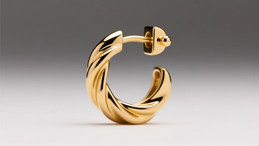 Close-up of a delicate 18k gold helix to lobe earring chain connecting a cartilage hoop to a lobe stud in soft studio lighting