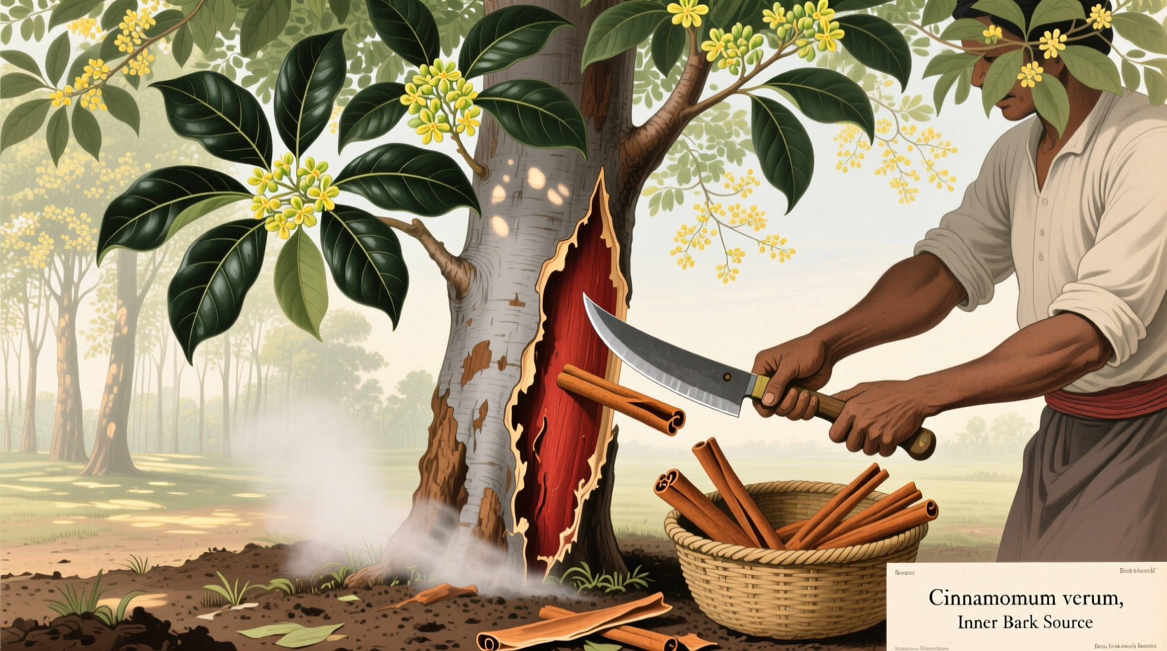 Ceylon-Zimtbaum mit Rindenabschnitten