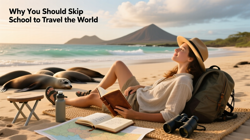 Nomadic Matt on the beach in the Galapagos near a group of sleeping sea lions