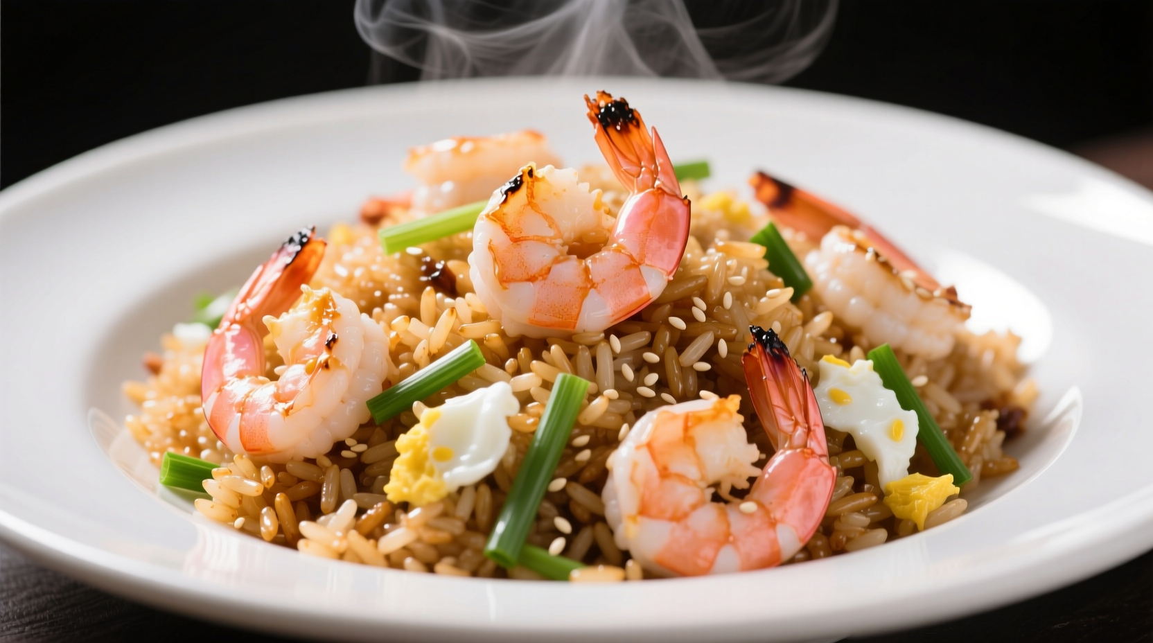 Perfect shrimp fried rice with visible separated grains and shrimp