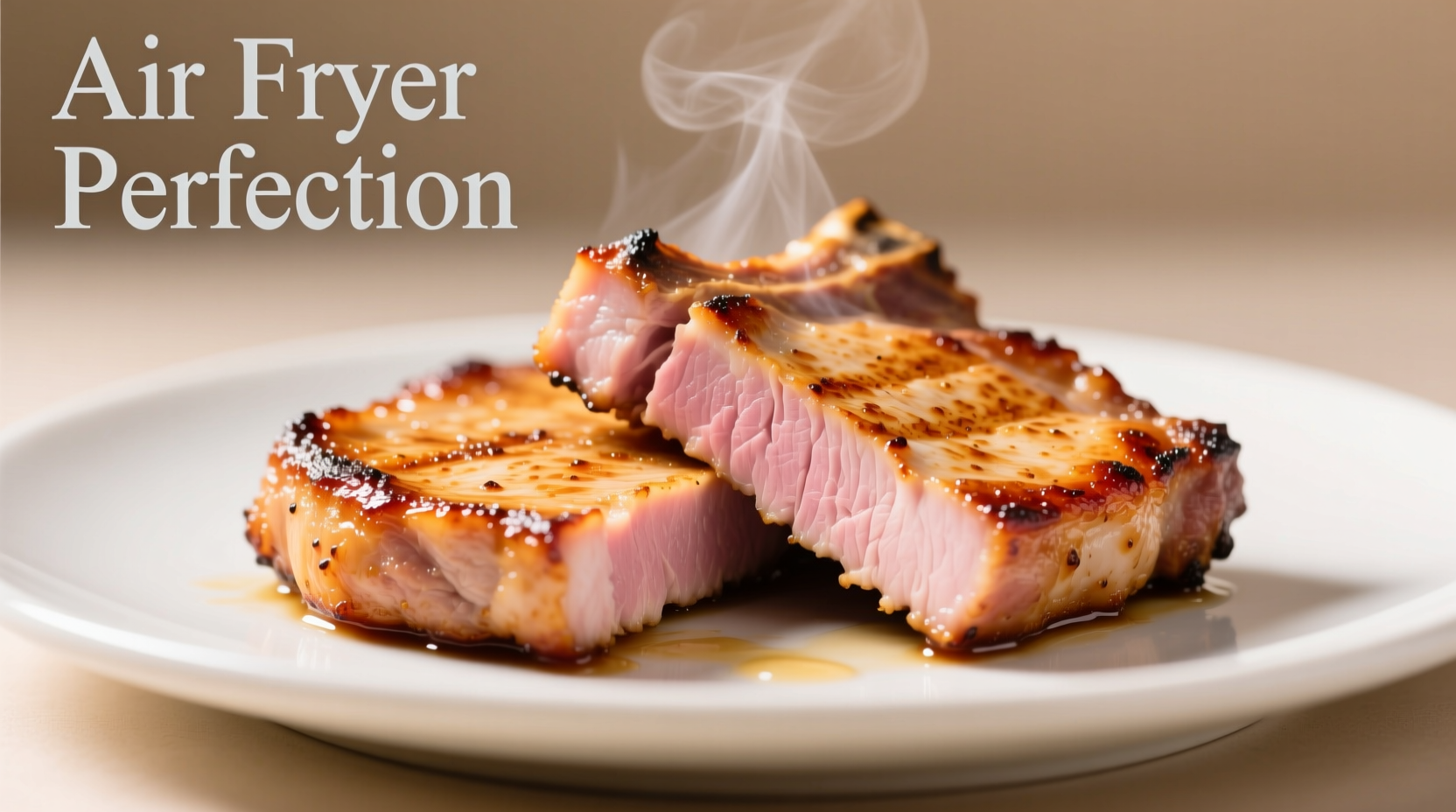 Perfectly cooked air fryer pork chops on plate