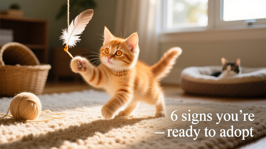 A playful kitten batting at a feather toy on a sunlit rug