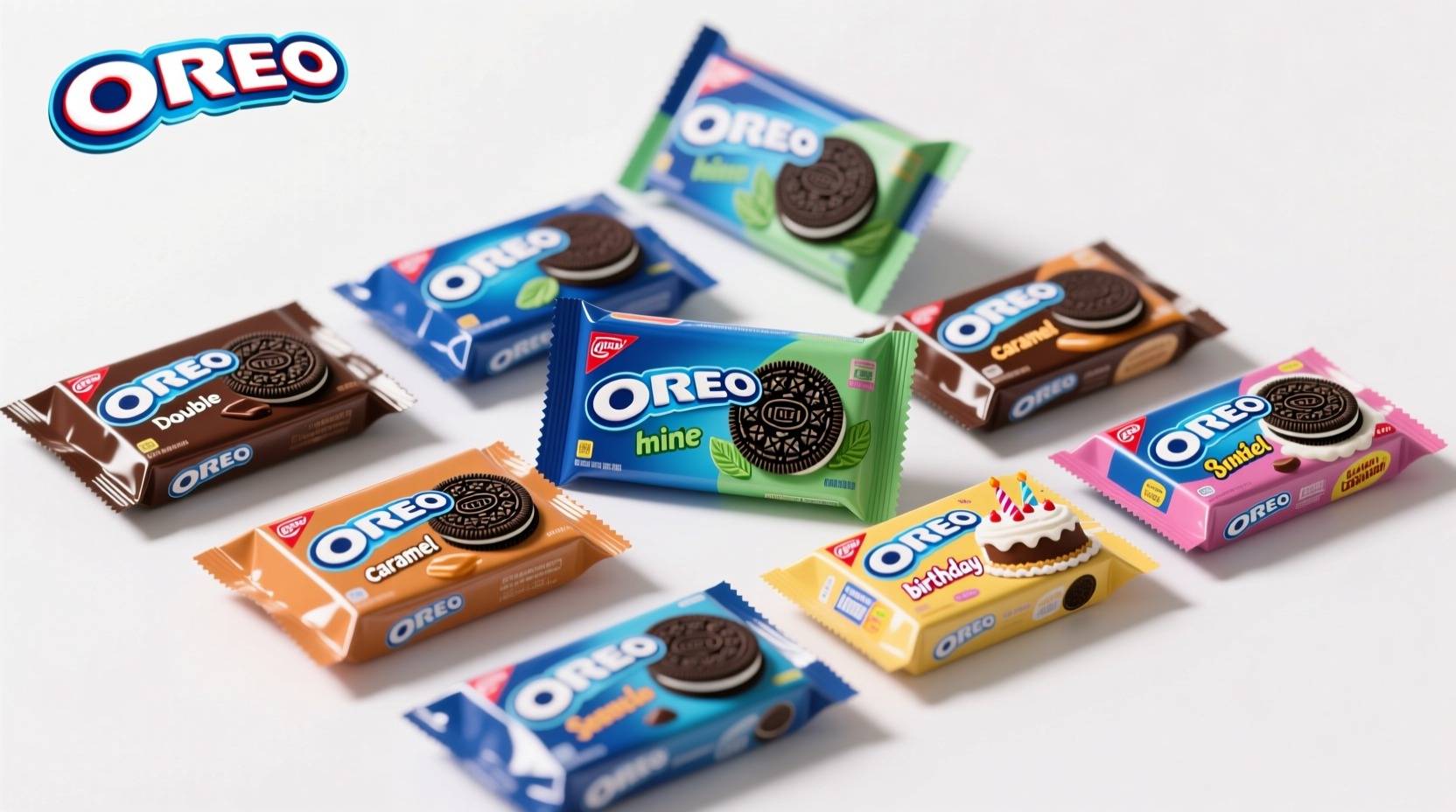 Collection of various Oreo cookie packages showing different flavors
