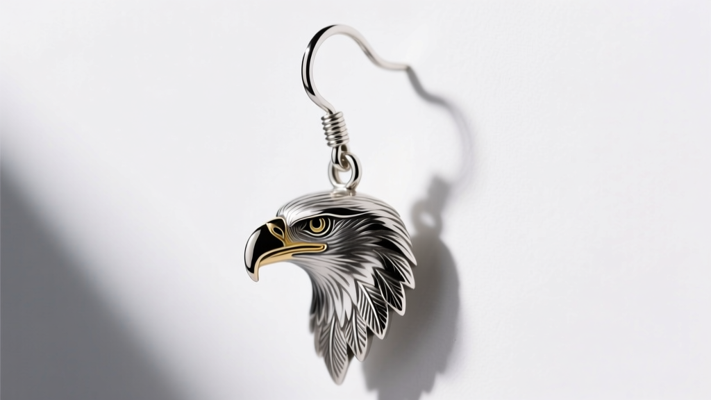 Side profile of an 18-gauge sterling silver French wire hook supporting a heavy bald eagle drop earring, highlighting thickness