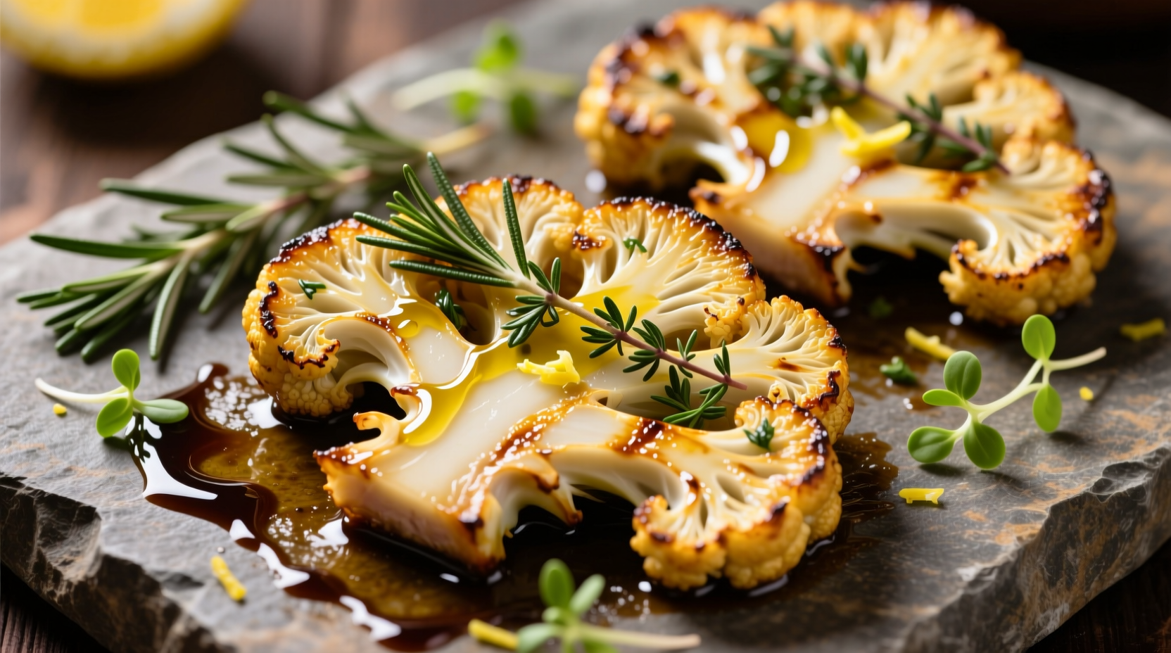 Golden roasted cauliflower steaks with herbs