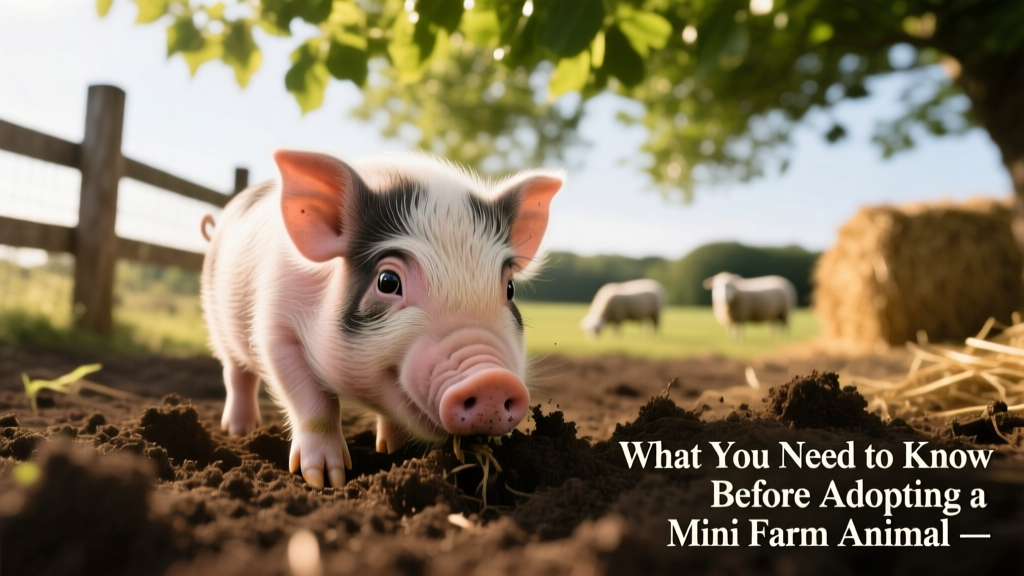 A curious mini pig rooting in soft soil under dappled shade