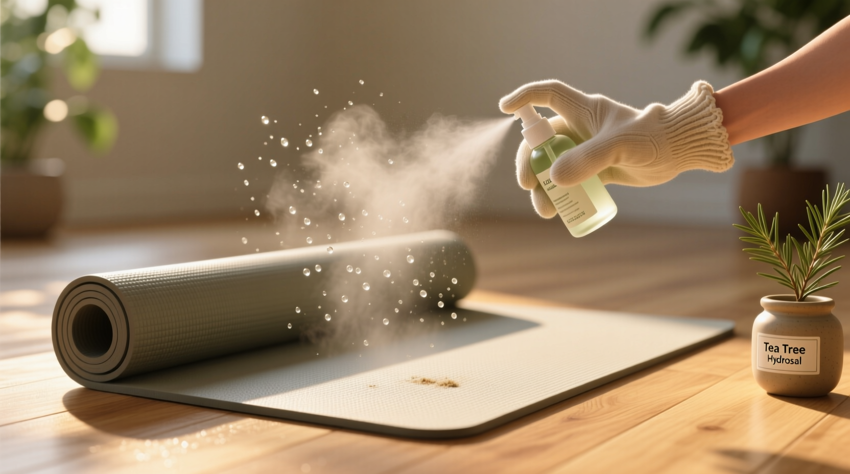 eco friendly cleaning tips disinfect yoga mats with tea tree hydrosol