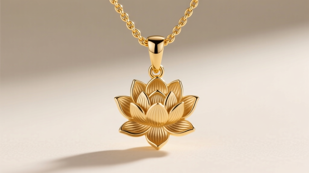 A 2.5mm rope chain threaded through a tapered gold bail of a lotus flower pendant, showing proper clearance and link alignment.