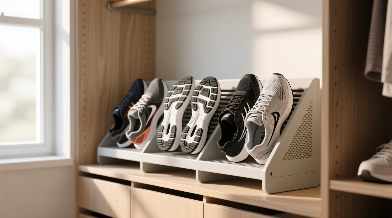 ventilated shoe shelves vs boxes prevent sole degradation