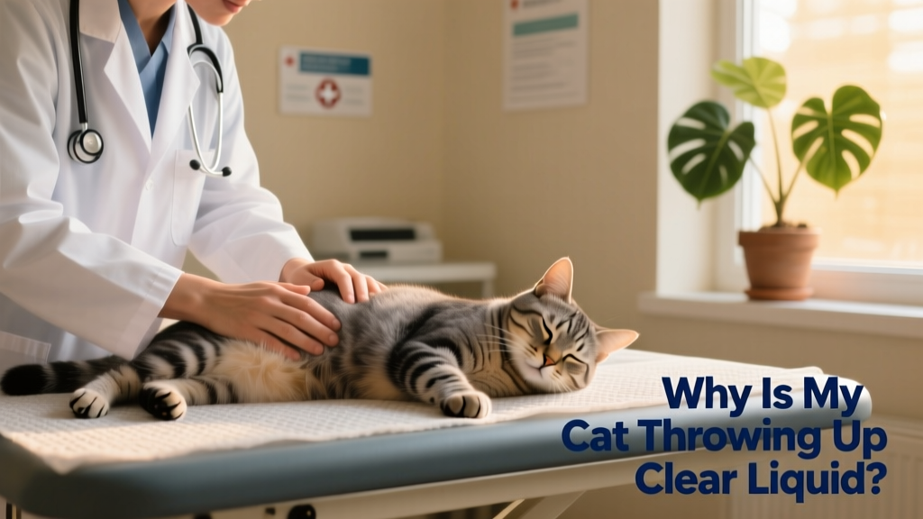 Veterinarian gently examining a calm cat’s abdomen during a routine checkup