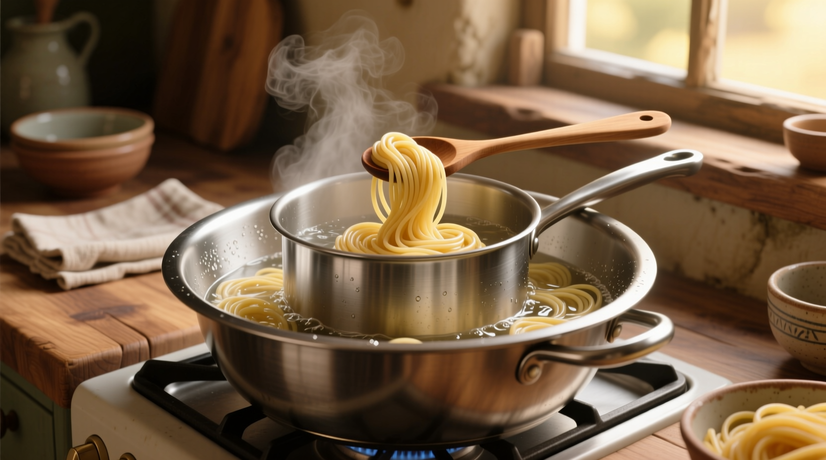 use a makeshift double boiler for foolproof pasta carbo