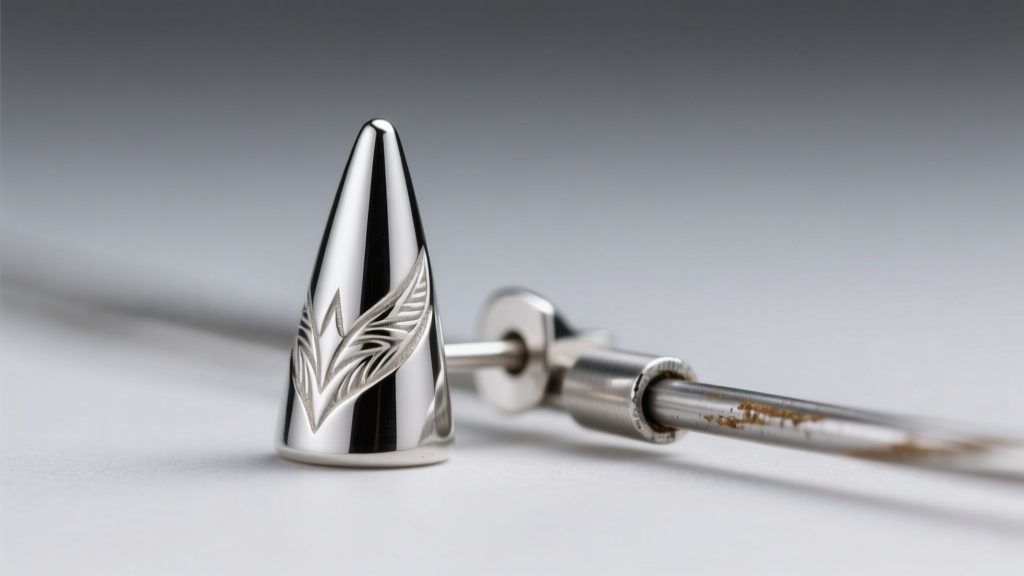 Macro shot of 20-gauge sterling silver Potara earring post beside thin zinc alloy wire, showing metal thickness and grain details.