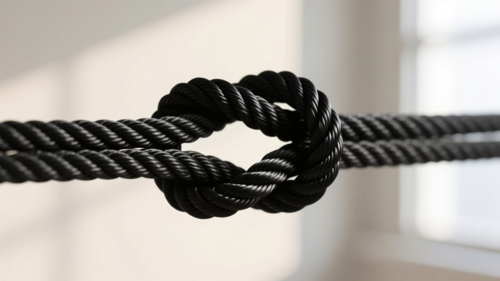 Macro shot of black nylon cord wrapped tightly four times around a base cord, showing the tension and weave of a sliding knot
