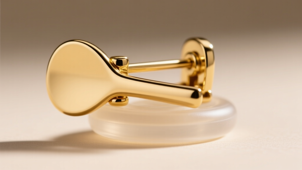Macro shot of a gold paddle back clip on earring, showing the wide flat tension pad resting against a soft clear silicone cushion