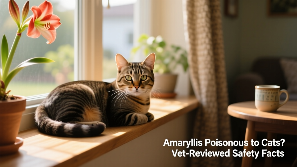 A calm, alert cat resting near a windowsill—away from any houseplants