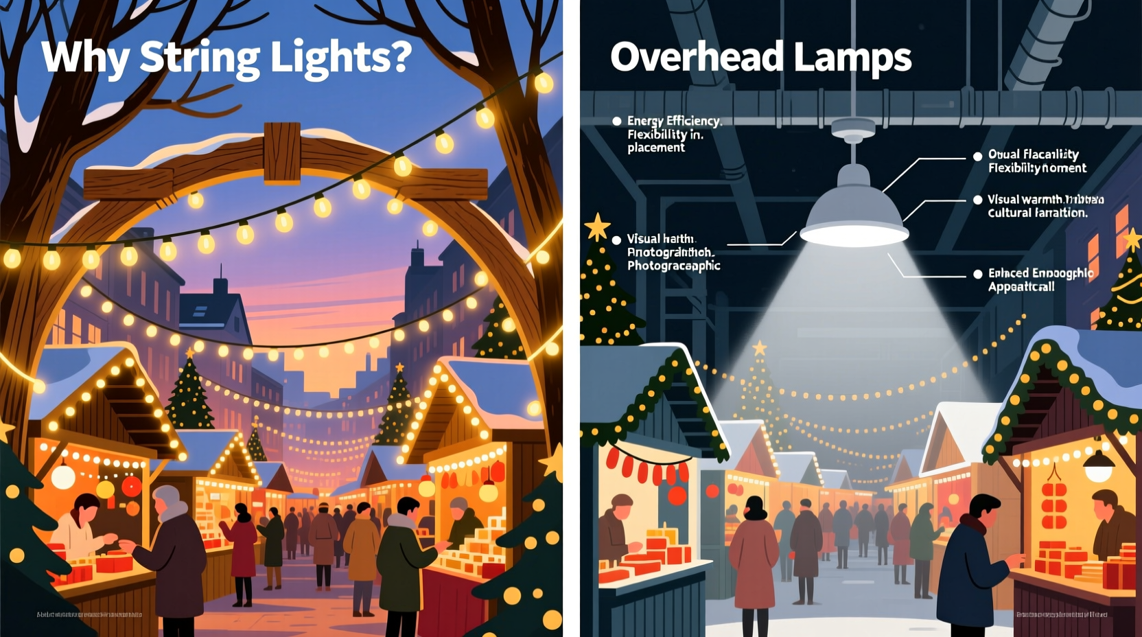 why do christmas markets use string lights instead of overhead lamps