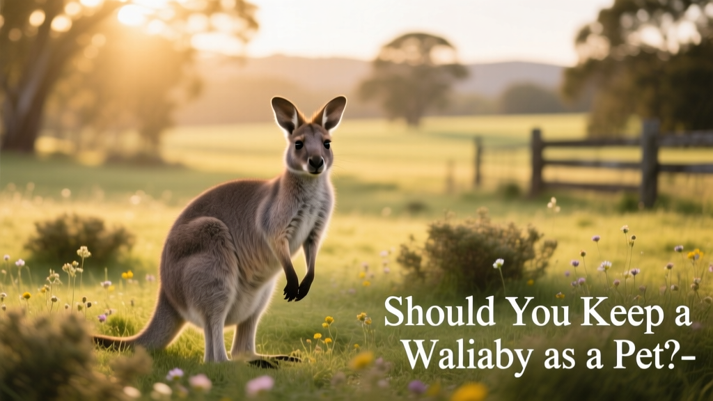 A wallaby standing calmly in a natural grassy field with low shrubs