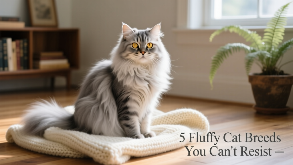 A serene Persian cat sitting on a soft blanket, showcasing its long, flowing silver coat