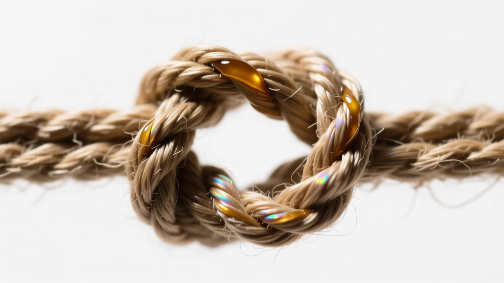 Macro shot of a square knot in 1mm waxed hemp cord, showing natural fiber texture and beeswax sheen under soft studio lighting.