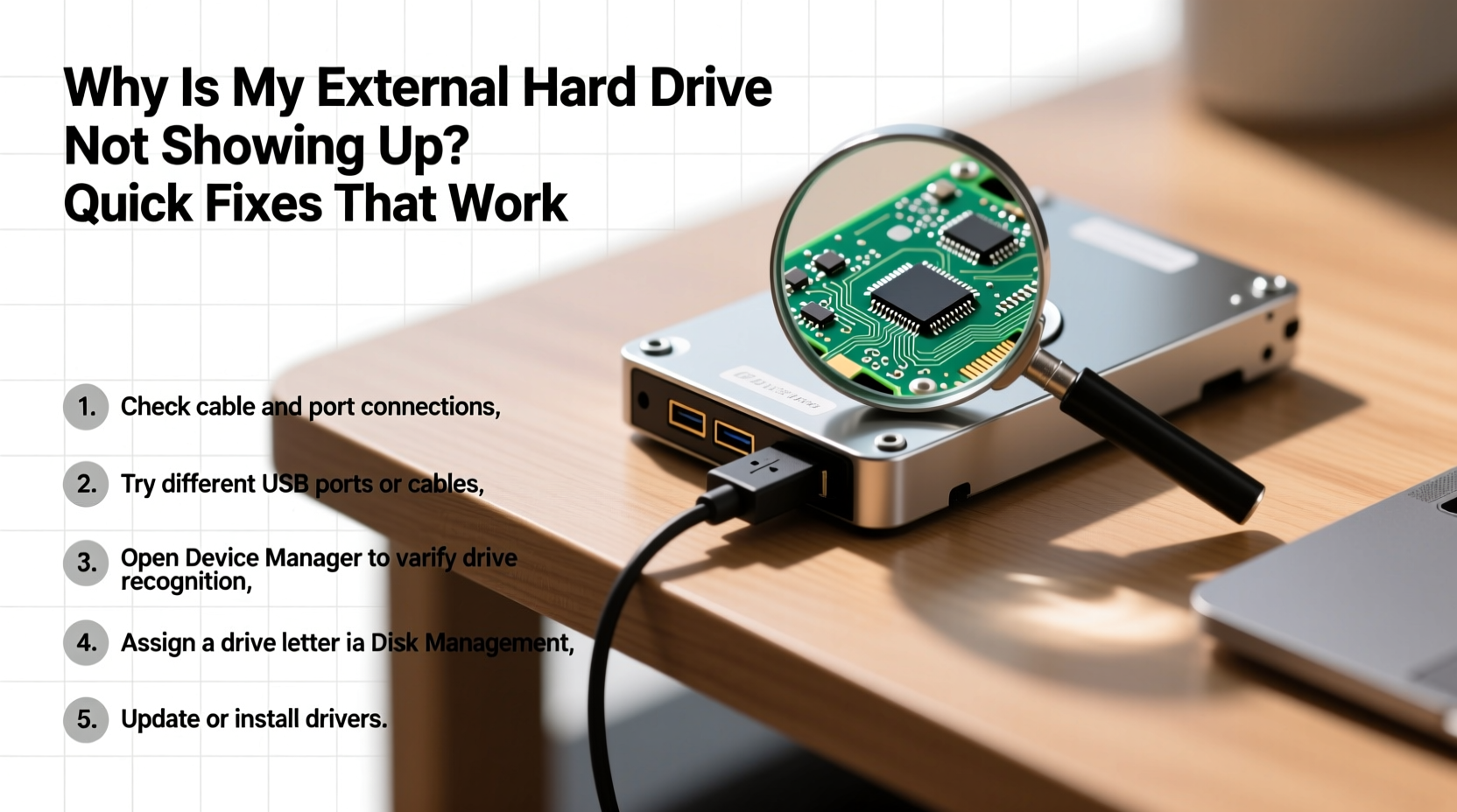 why is my external hard drive not showing up quick fixes that work