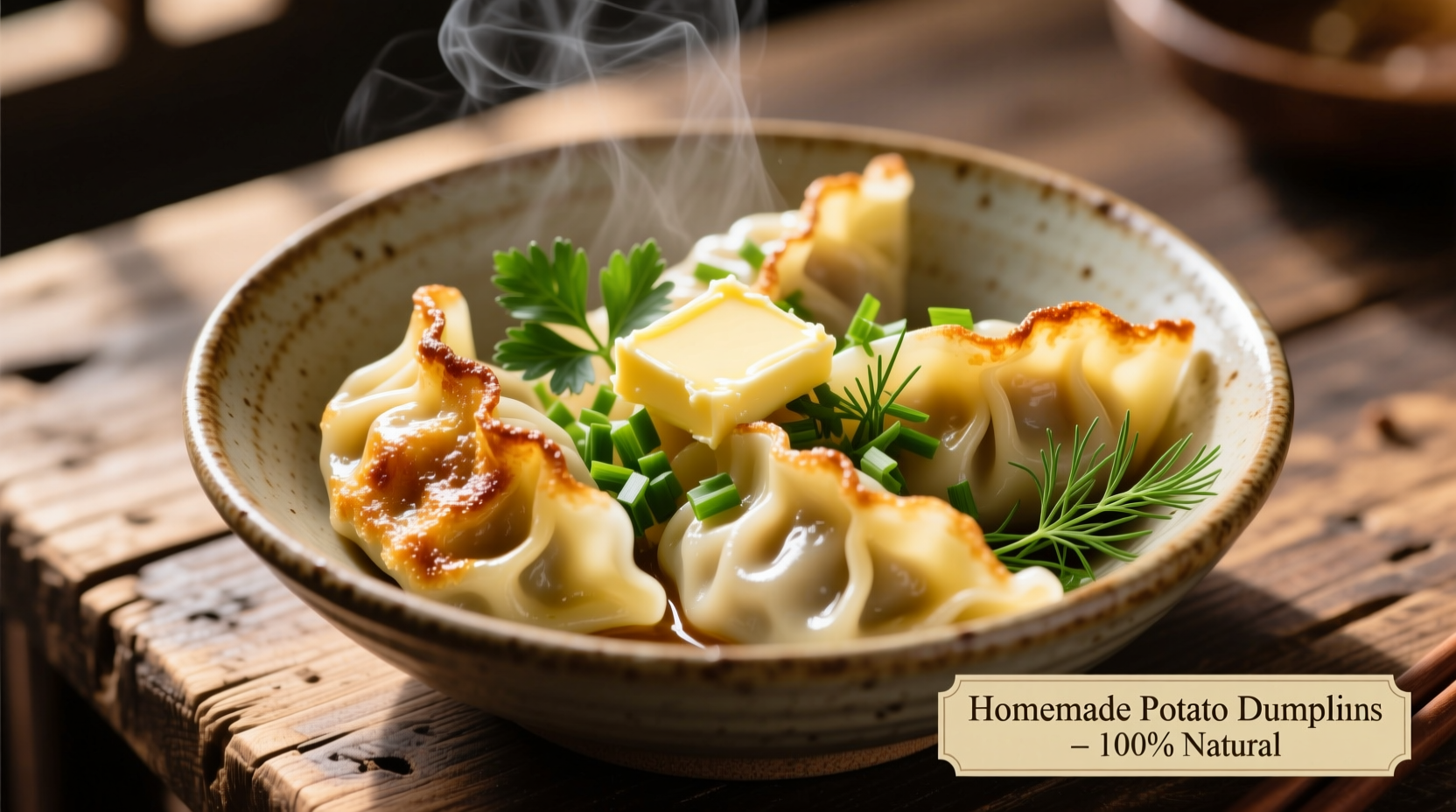 Traditional potato dumplings with butter and herbs