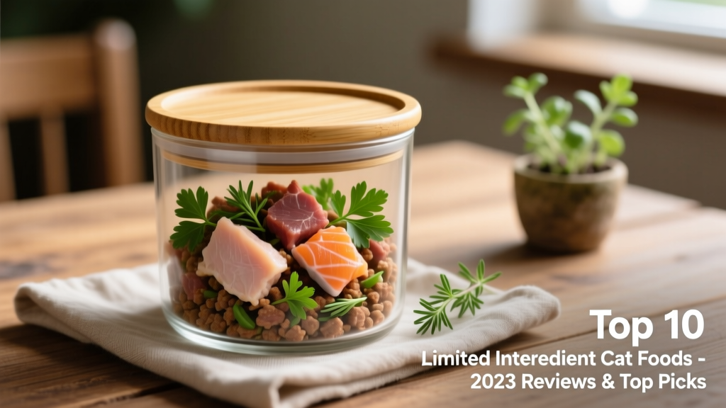 A close-up of fresh, minimally processed cat food in a reusable container, showing visible meat pieces and herbs