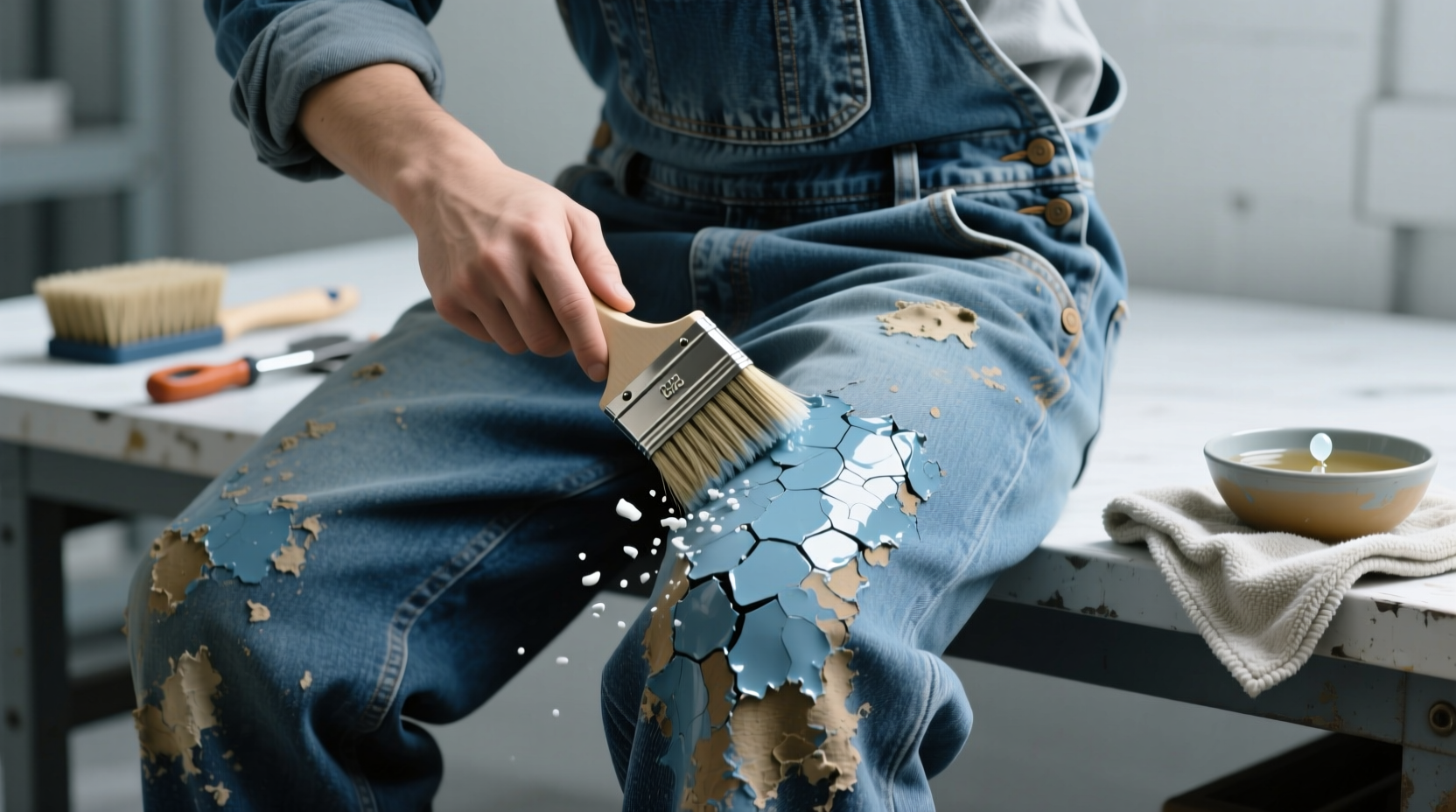 remove dried acrylic paint from denim overalls