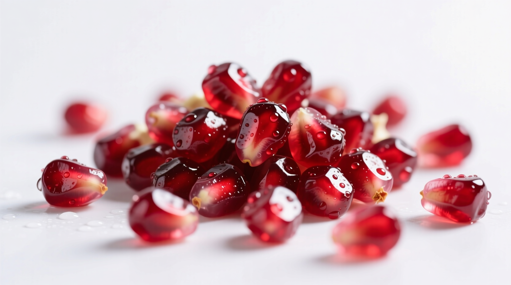 Fresh pomegranate seeds on white background